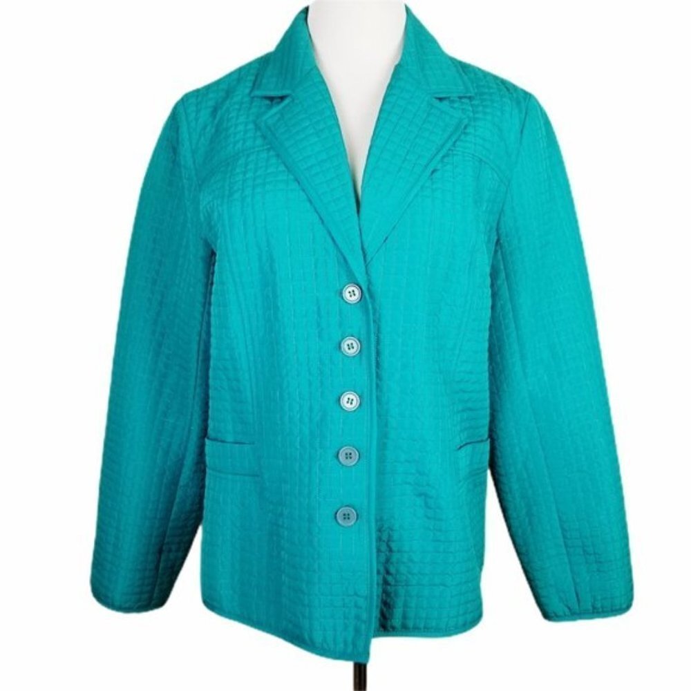 Requirements Quilted Button Down Blazer Women's Large Mint Green Lined